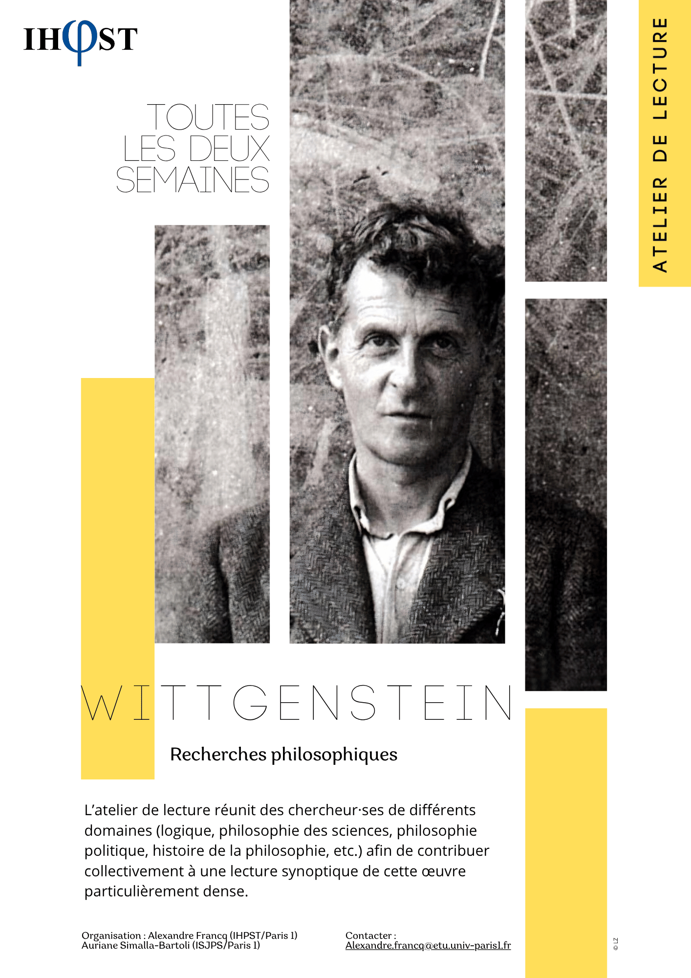 Affiche de l'atelier de lecture sur les Recherches philosophiques de Wittgenstein