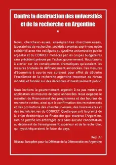 affiche contre la destruction des universités et de la recherche en Argentine